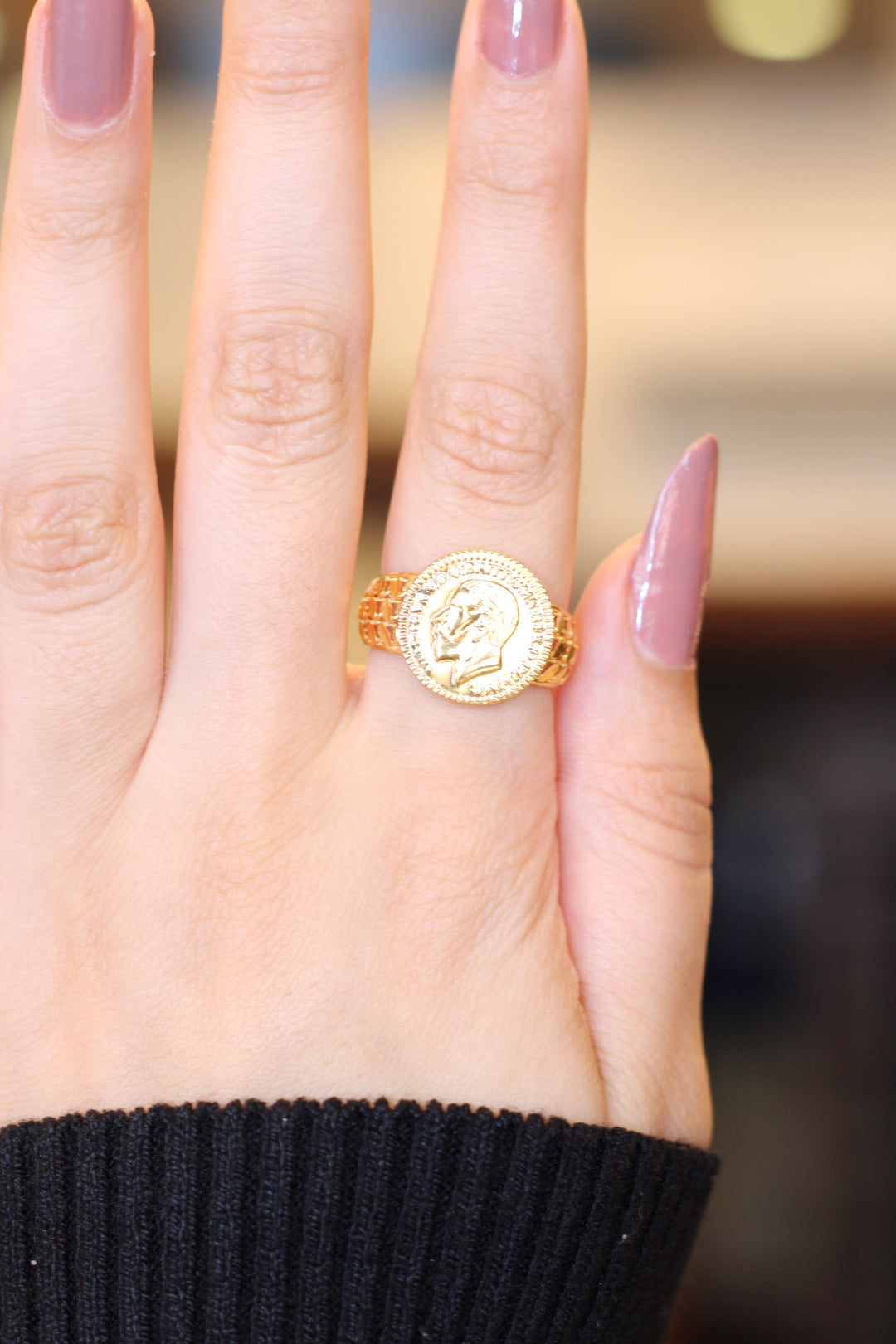 21K Gold English Lira Ring by Saeed Jewelry - Image 7