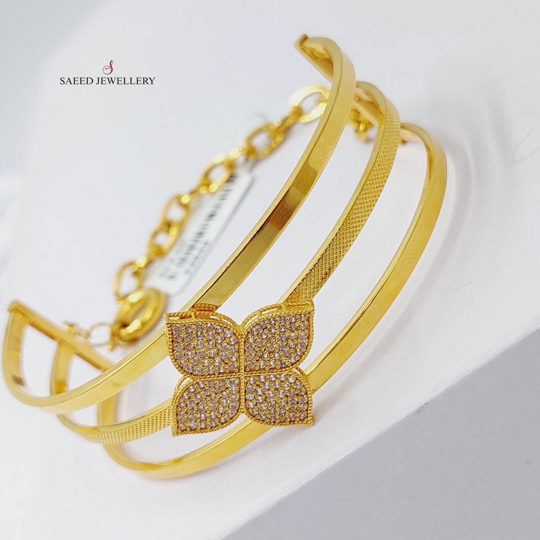 21K Gold Zircon Studded Fancy Bangle Bracelet by Saeed Jewelry - Image 7