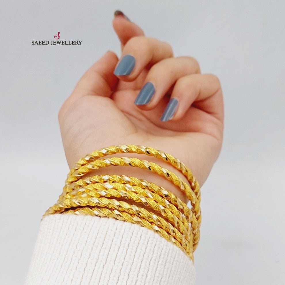 21K Gold Twisted Hollow Bangle by Saeed Jewelry - Image 30