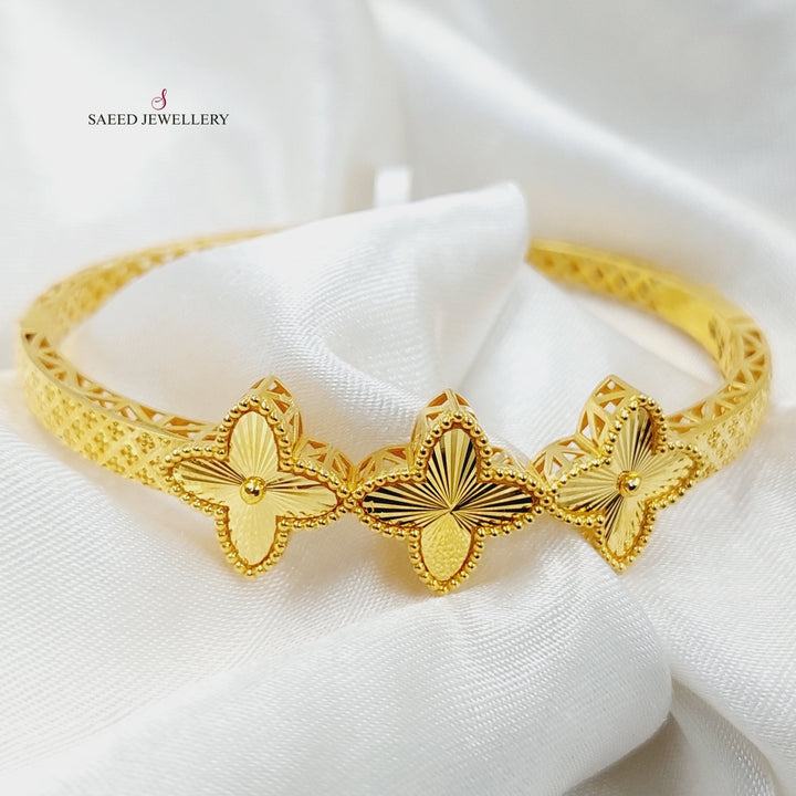 21K Gold Clover Bangle Bracelet by Saeed Jewelry - Image 9