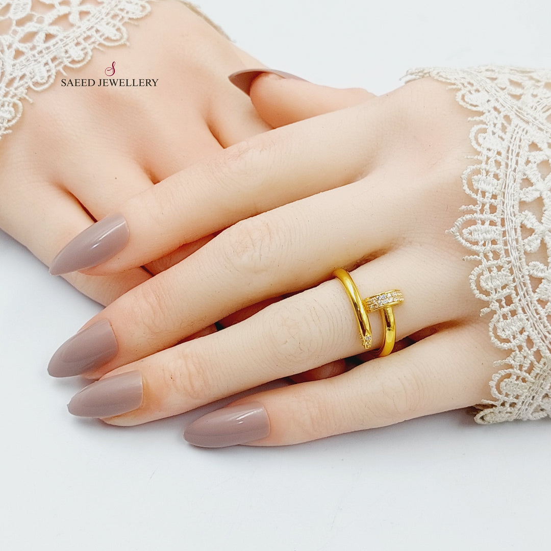 21K Gold Zircon Studded Nail Ring by Saeed Jewelry - Image 8