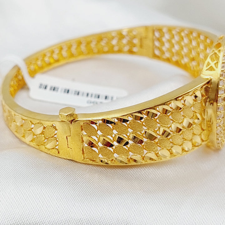 21K Gold Zircon Studded English Lira Bangle Bracelet by Saeed Jewelry - Image 7
