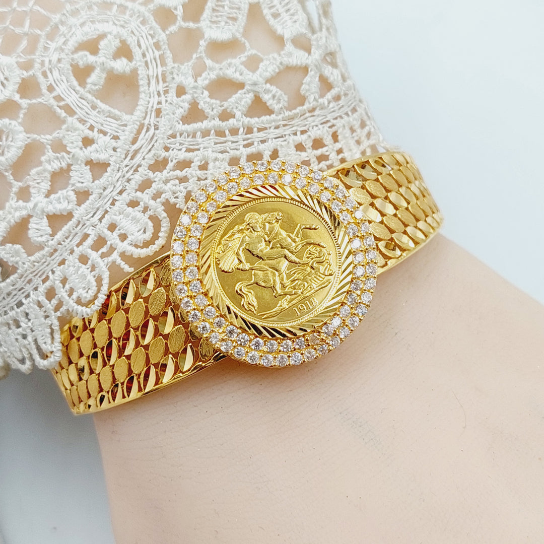 21K Gold Zircon Studded English Lira Bangle Bracelet by Saeed Jewelry - Image 8