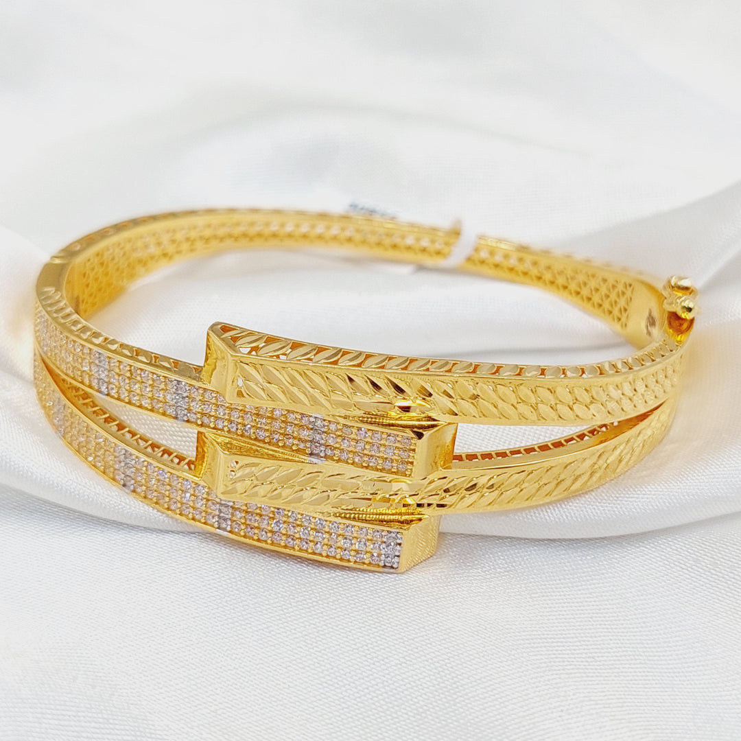 21K Gold Zircon Studded Deluxe Bangle Bracelet by Saeed Jewelry - Image 7