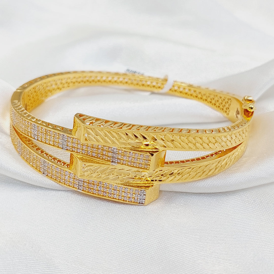 21K Gold Zircon Studded Deluxe Bangle Bracelet by Saeed Jewelry - Image 8