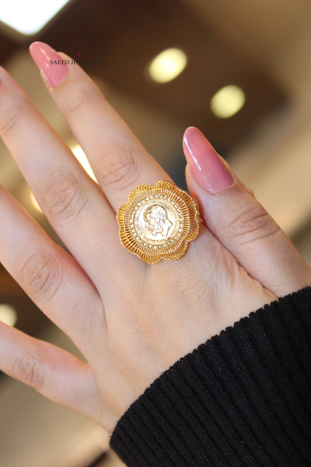 21K Gold English Lira Ring by Saeed Jewelry - Image 8