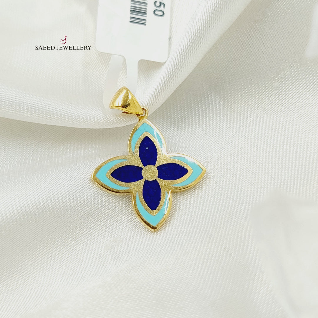 21K Gold Enameled Rose Pendant by Saeed Jewelry - Image 3