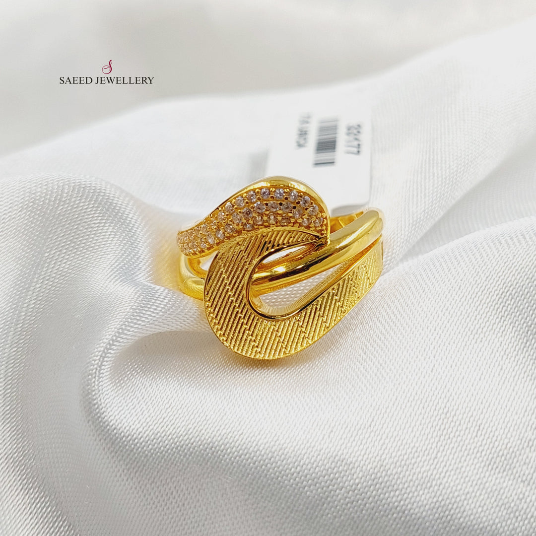 21K Gold Zircon Studded Turkish Ring by Saeed Jewelry - Image 1