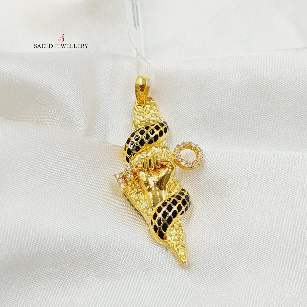 21K Gold Enameled & Zircon Studded Palestine Pendant by Saeed Jewelry - Image 4