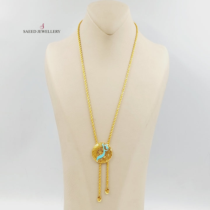 21K Gold Enameled & Zircon Studded Islamic Necklace by Saeed Jewelry - Image 5