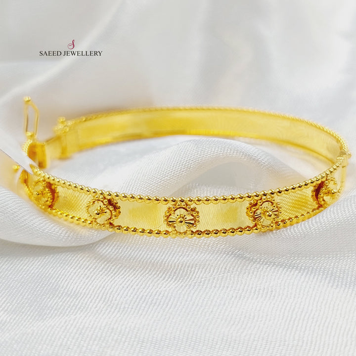 21K Gold 8mm Clover Bangle Bracelet by Saeed Jewelry - Image 4