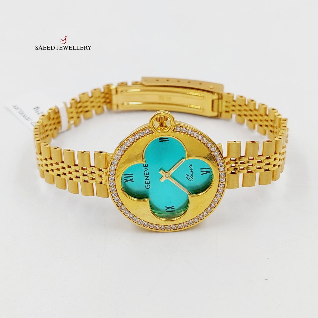 21K Gold Luxury Watch Clover Bracelet by Saeed Jewelry - Image 1