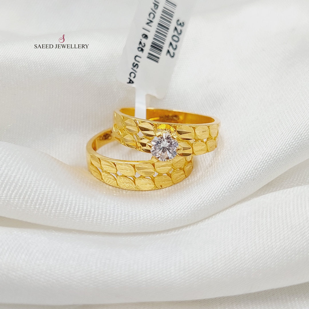 21K Gold Zircon Studded Twins Solitaire Engagement Ring by Saeed Jewelry - Image 3