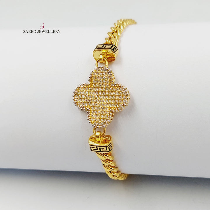 21K Gold Zircon Studded Clover Bracelet by Saeed Jewelry - Image 1