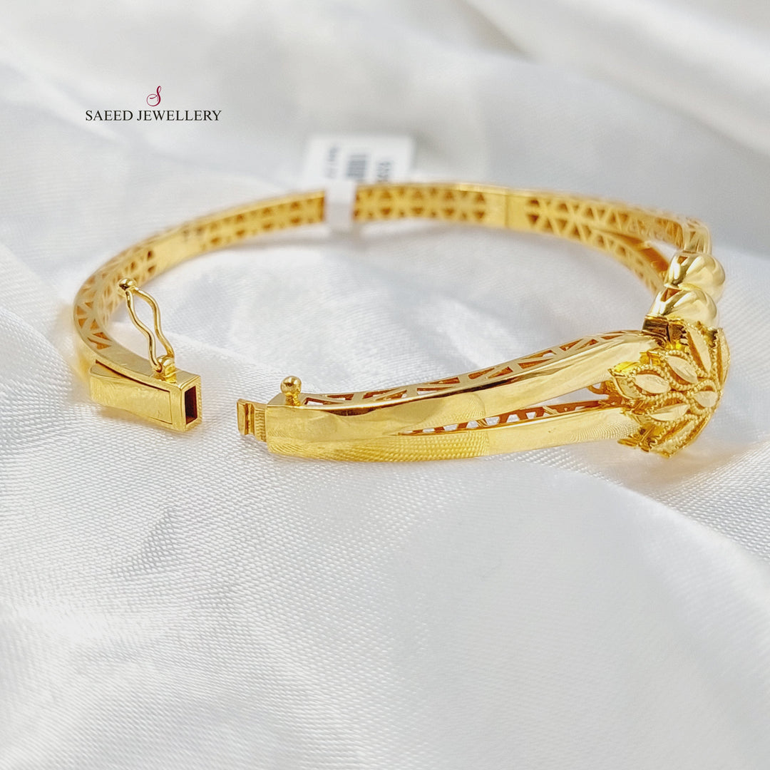 21K Gold Deluxe Leaf Bangle Bracelet by Saeed Jewelry - Image 4