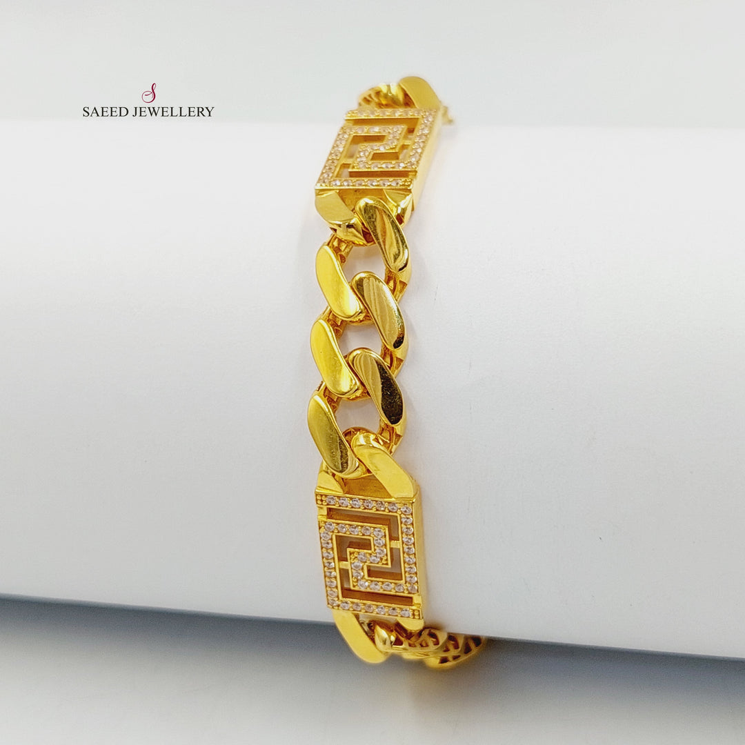 21K Gold Zircon Studded Cuban Links Bracelet by Saeed Jewelry - Image 6