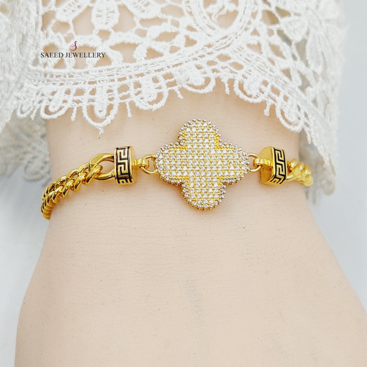 21K Gold Zircon Studded Clover Bracelet by Saeed Jewelry - Image 6