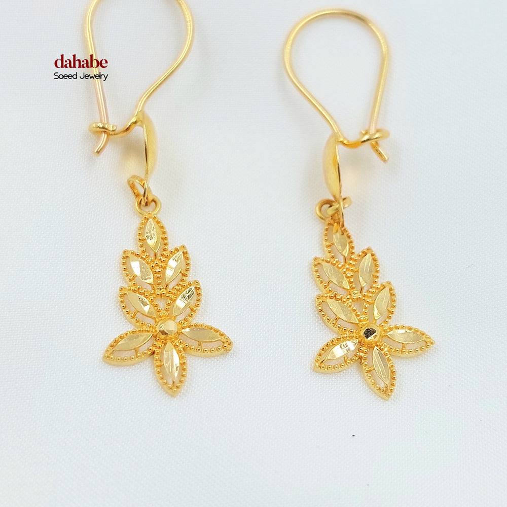 21K حلق ورق الشجر-مجوهرات الشيخ سعيد-Saeed Jewelry 