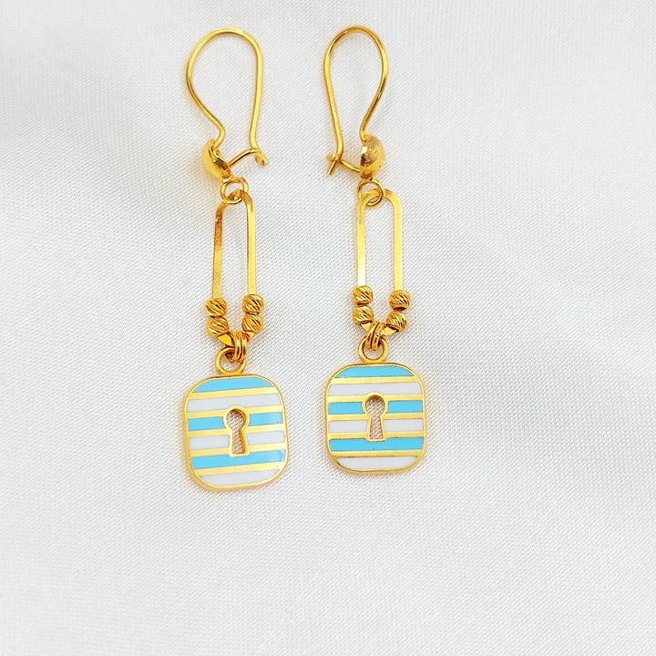 21K Gold Enamel Padlock Drop Earrings