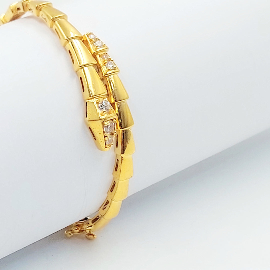 Zircon Studded Snake Bangle Bracelet Made of 21K Gold by Saeed Jewelry 