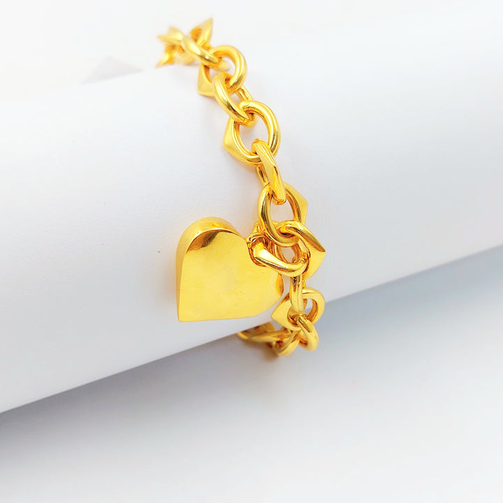 Heart Cuban Links Bracelet Made of 21K Gold by Saeed Jewelry 