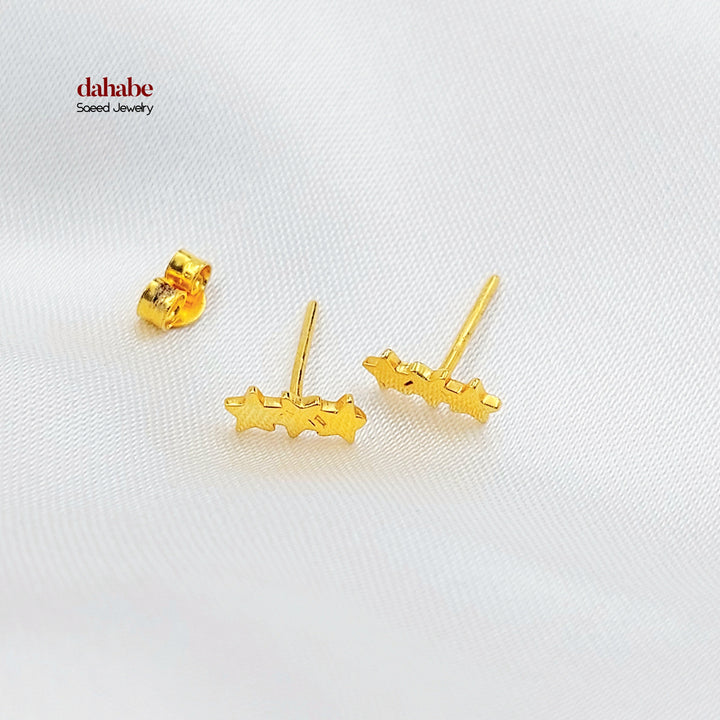 21K Gold Triple Star Stud Earrings