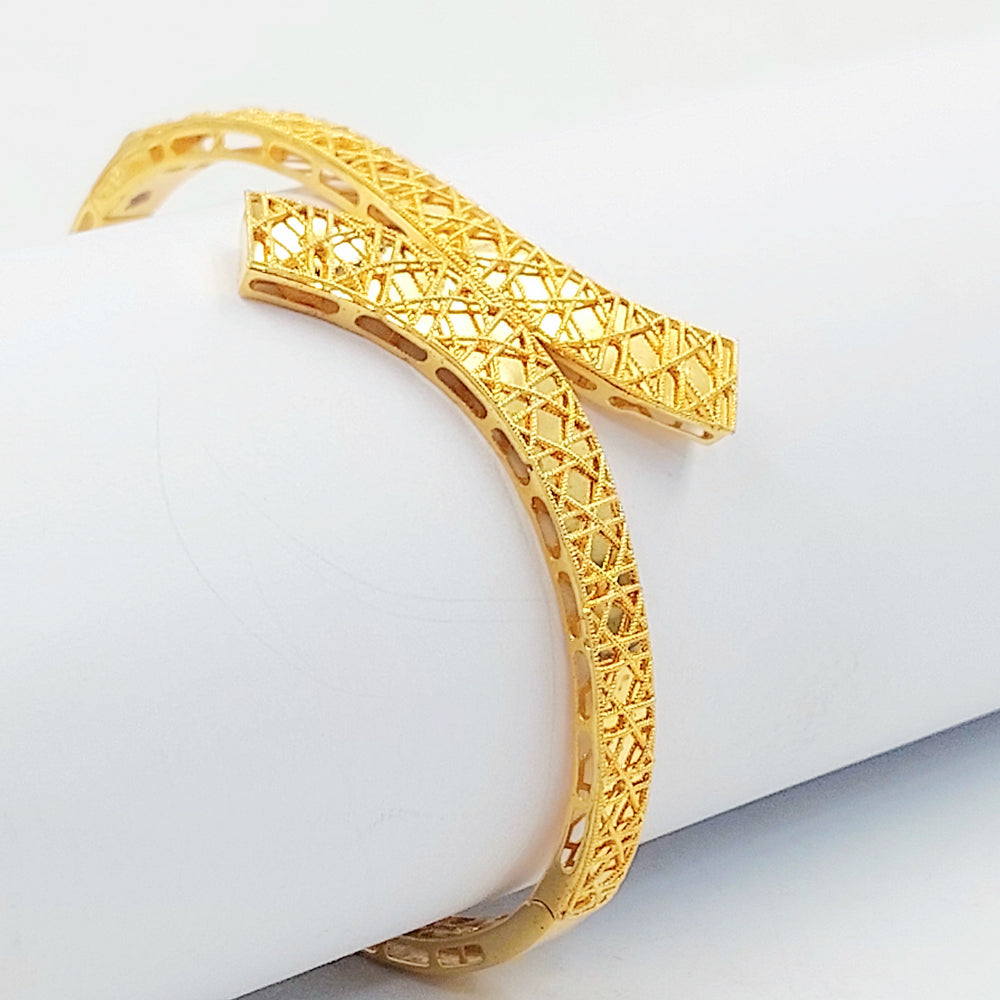 Zircon Studded Kuwaiti Bangle Bracelet Made of 21K Gold by Saeed Jewelry 
