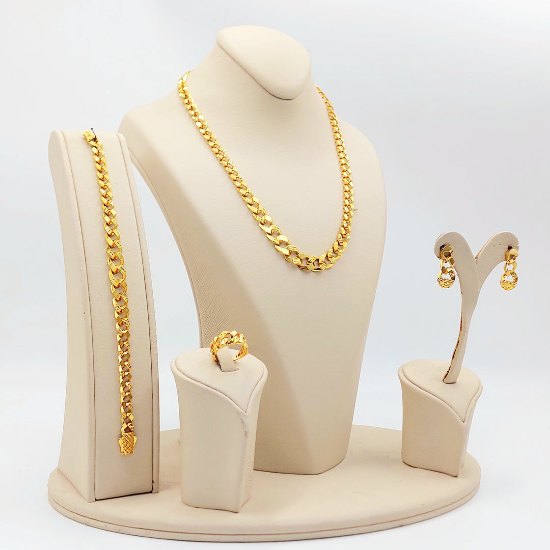 21K Gold Cuban Link Jewelry Set