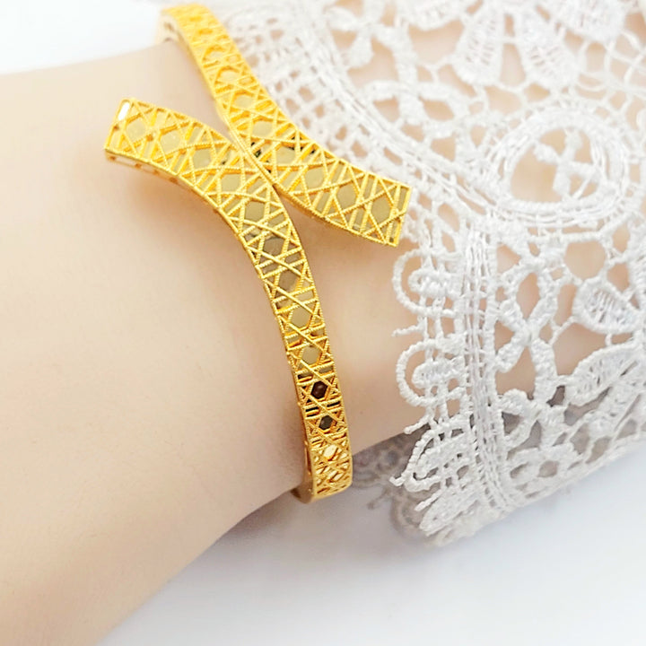 Zircon Studded Kuwaiti Bangle Bracelet Made of 21K Gold by Saeed Jewelry 
