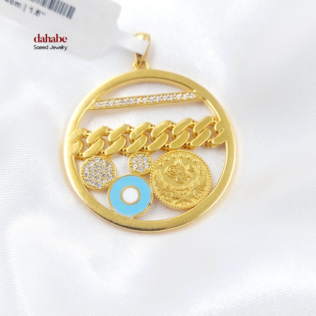 21K Gold Enameled Coin Frame Pendant