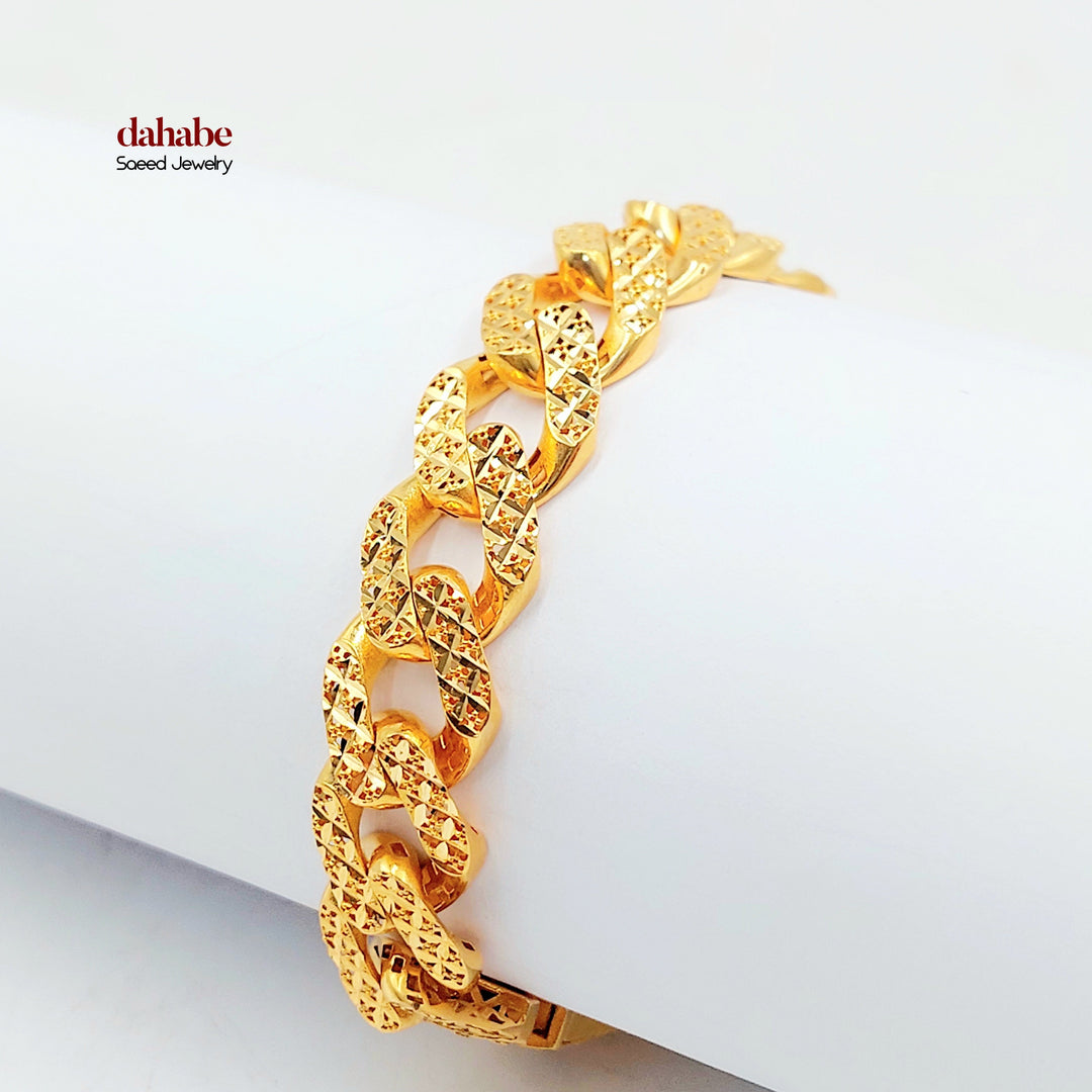 21K Gold Filigree Cuban Link Bracelet
