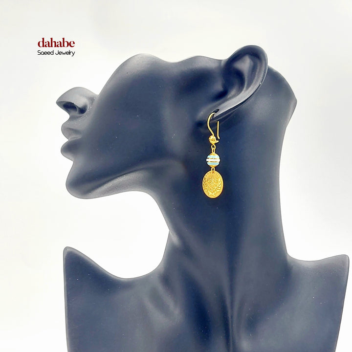 21K Gold Enamel Coin Drop Earrings