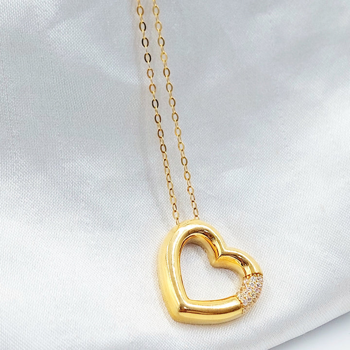 Zircon Studded Heart Necklace Made of 21K Gold by Saeed Jewelry 