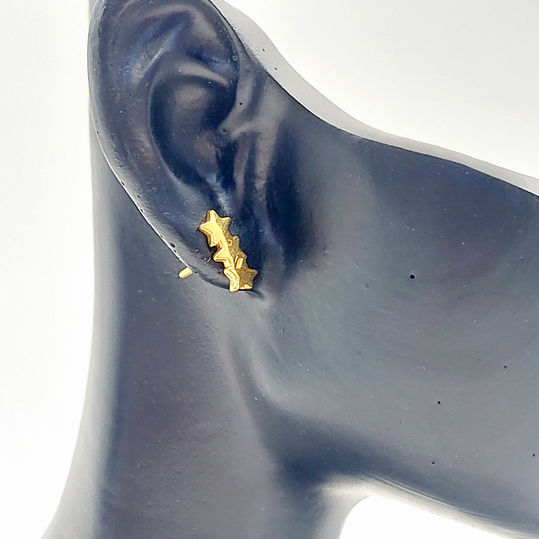 21K Gold Triple Star Stud Earrings