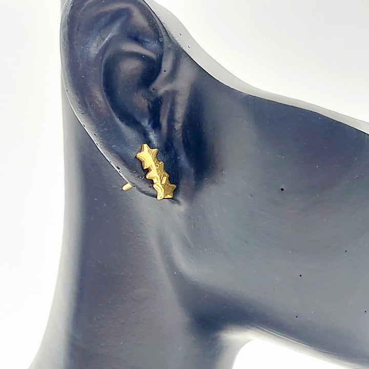 21K Gold Triple Star Stud Earrings