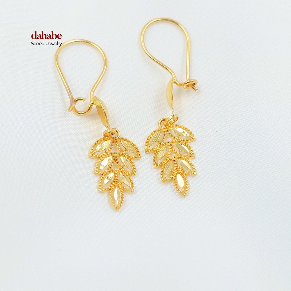 21K حلق ورق الشجر-مجوهرات الشيخ سعيد-Saeed Jewelry 