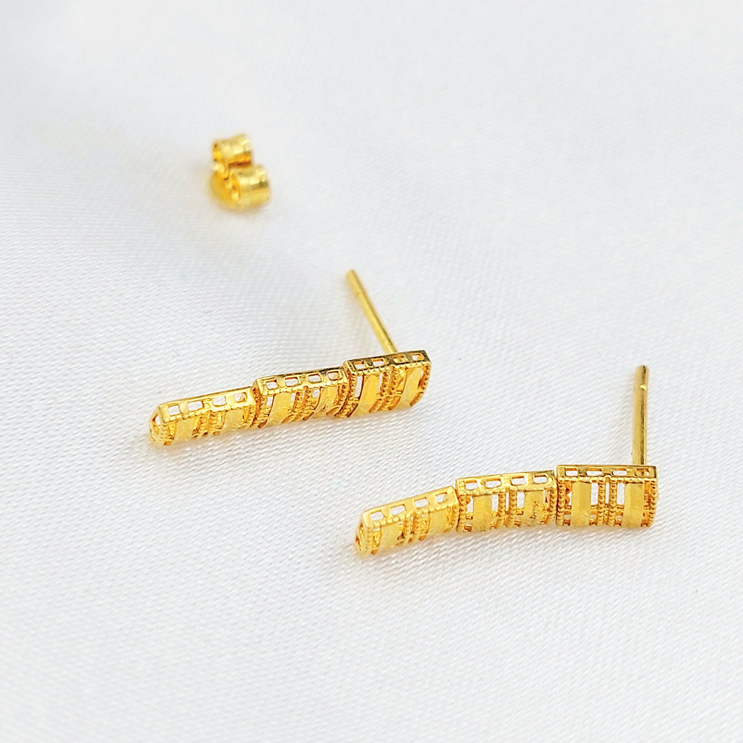 21K Gold Textured Bar Stud Earrings