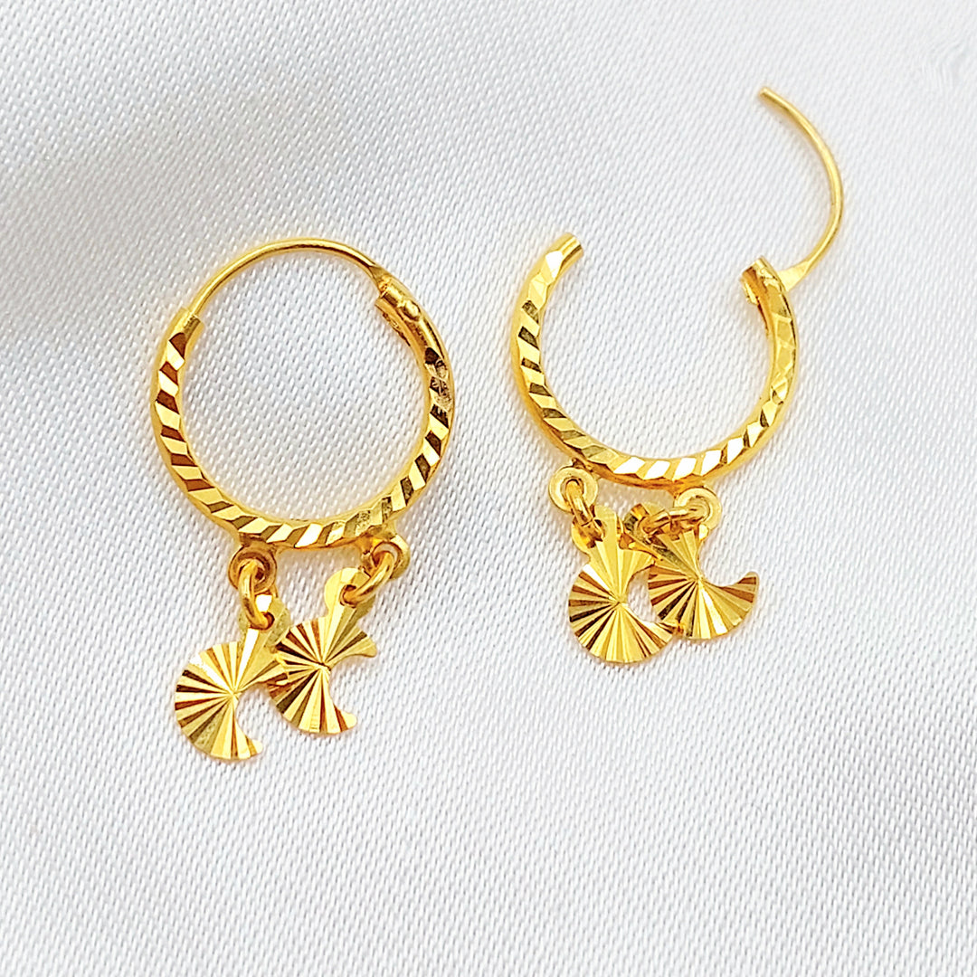 21K Gold Fan Charm Hoop Earrings