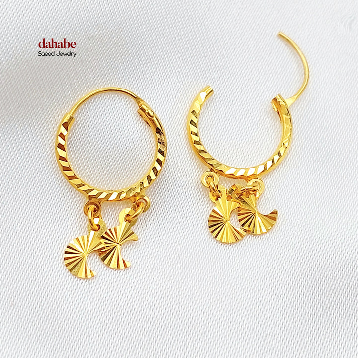21K Gold Fan Charm Hoop Earrings