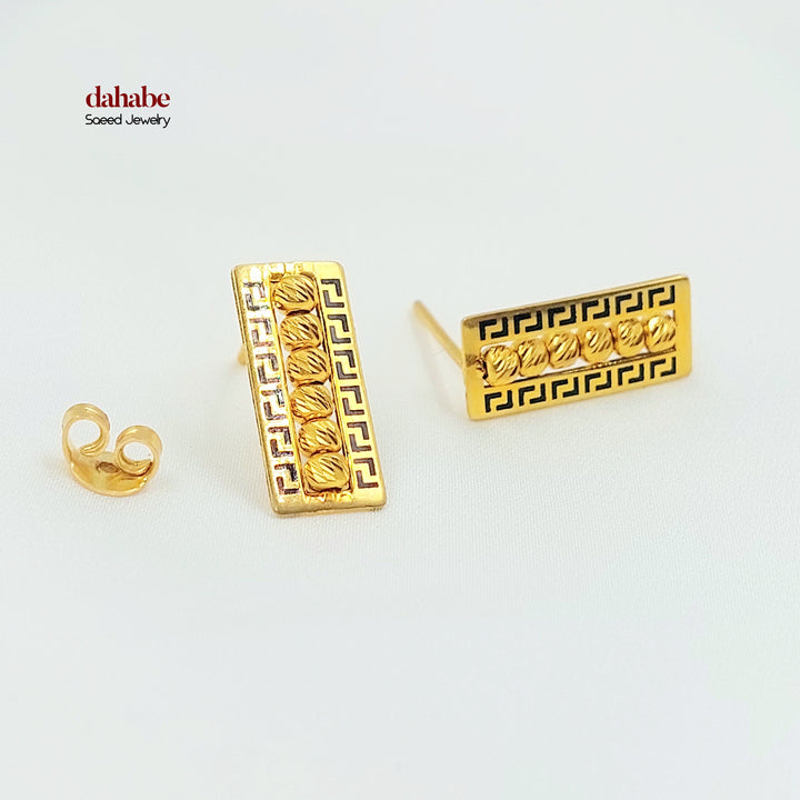 21K Gold Greek Key Ball Stud Earrings
