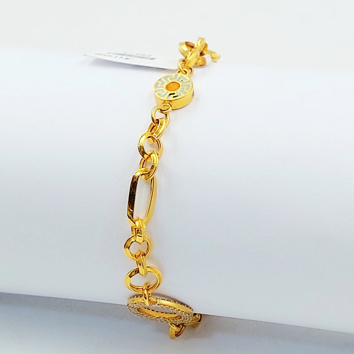 Zircon Studded Cuban Links Bracelet Made of 21K Gold by Saeed Jewelry 