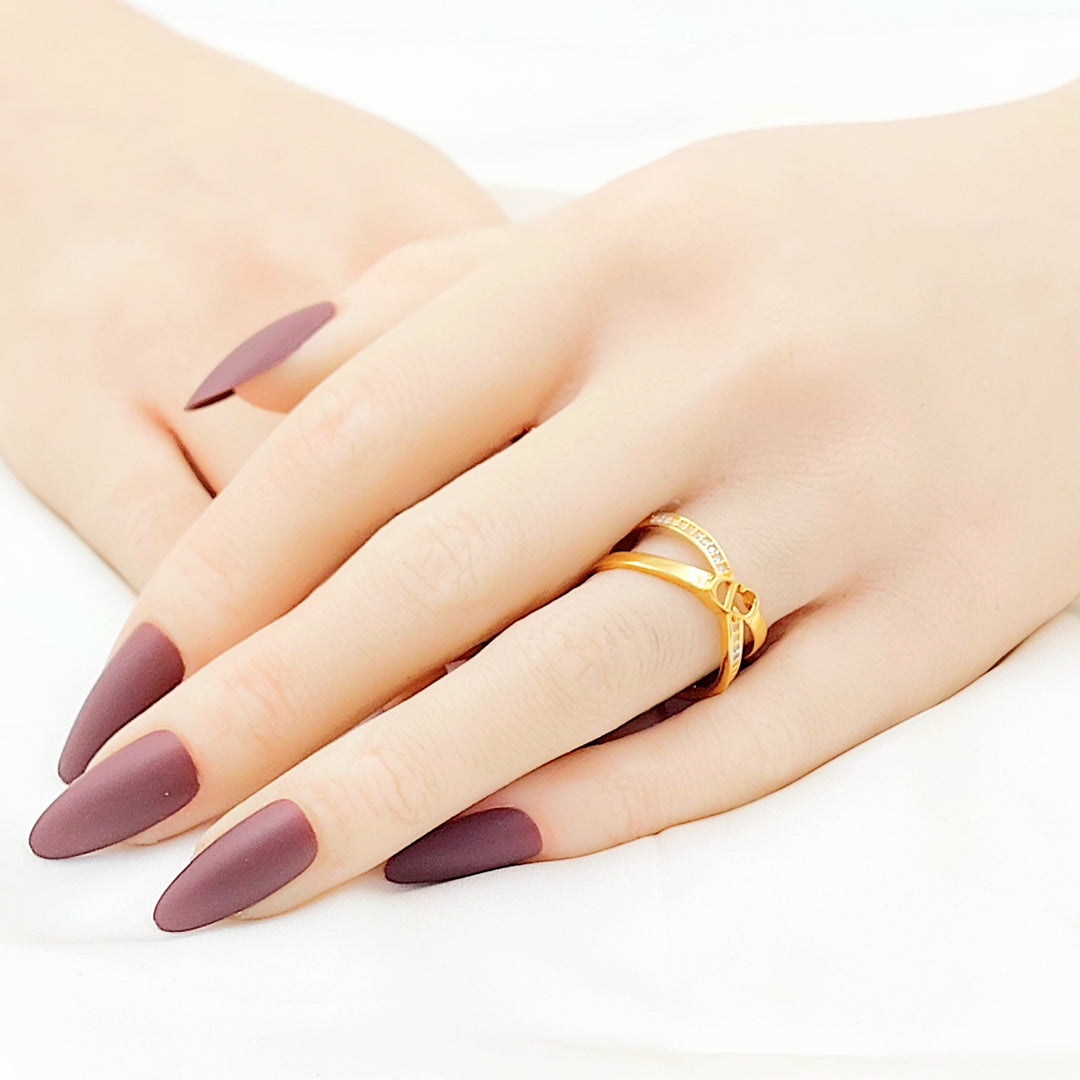 Zircon Studded X Style Ring Made of 21K Gold by Saeed Jewelry 