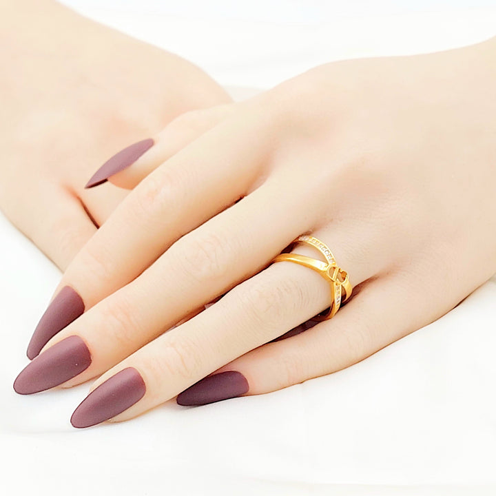 Zircon Studded X Style Ring Made of 21K Gold by Saeed Jewelry 