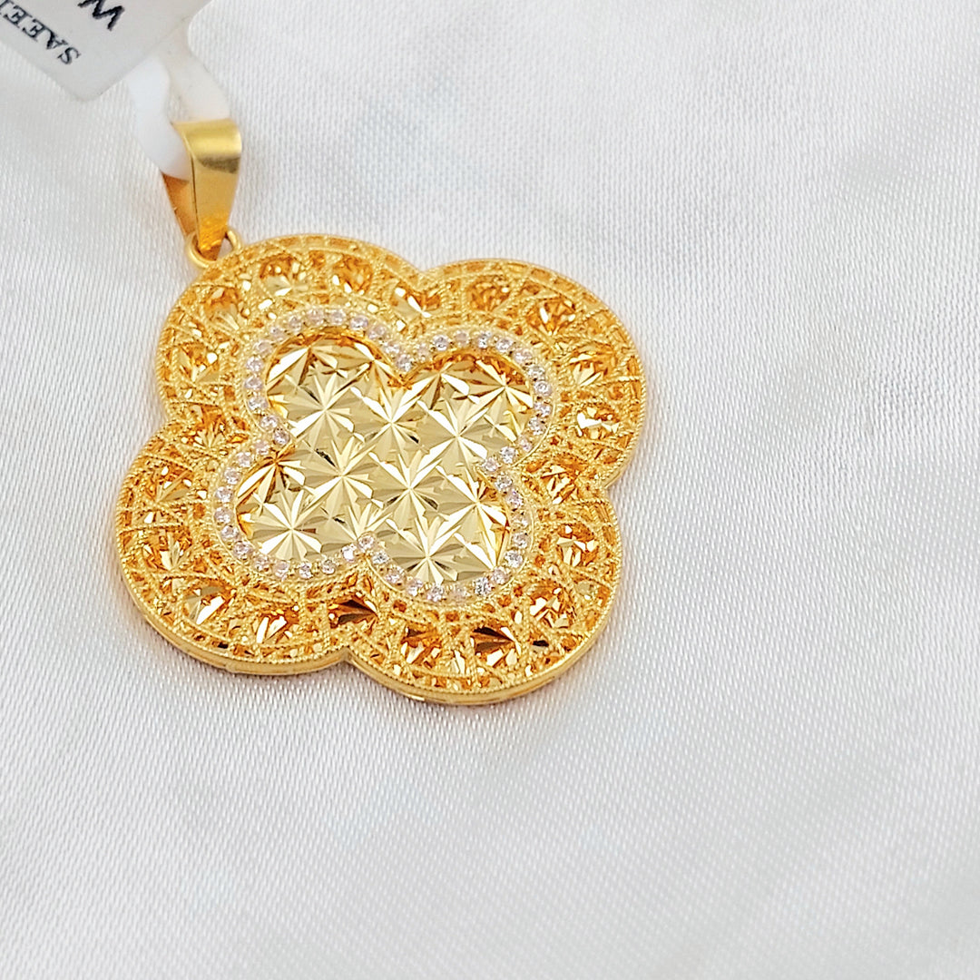 Zircon Studded Rose Pendant Made of 21K Gold by Saeed Jewelry 