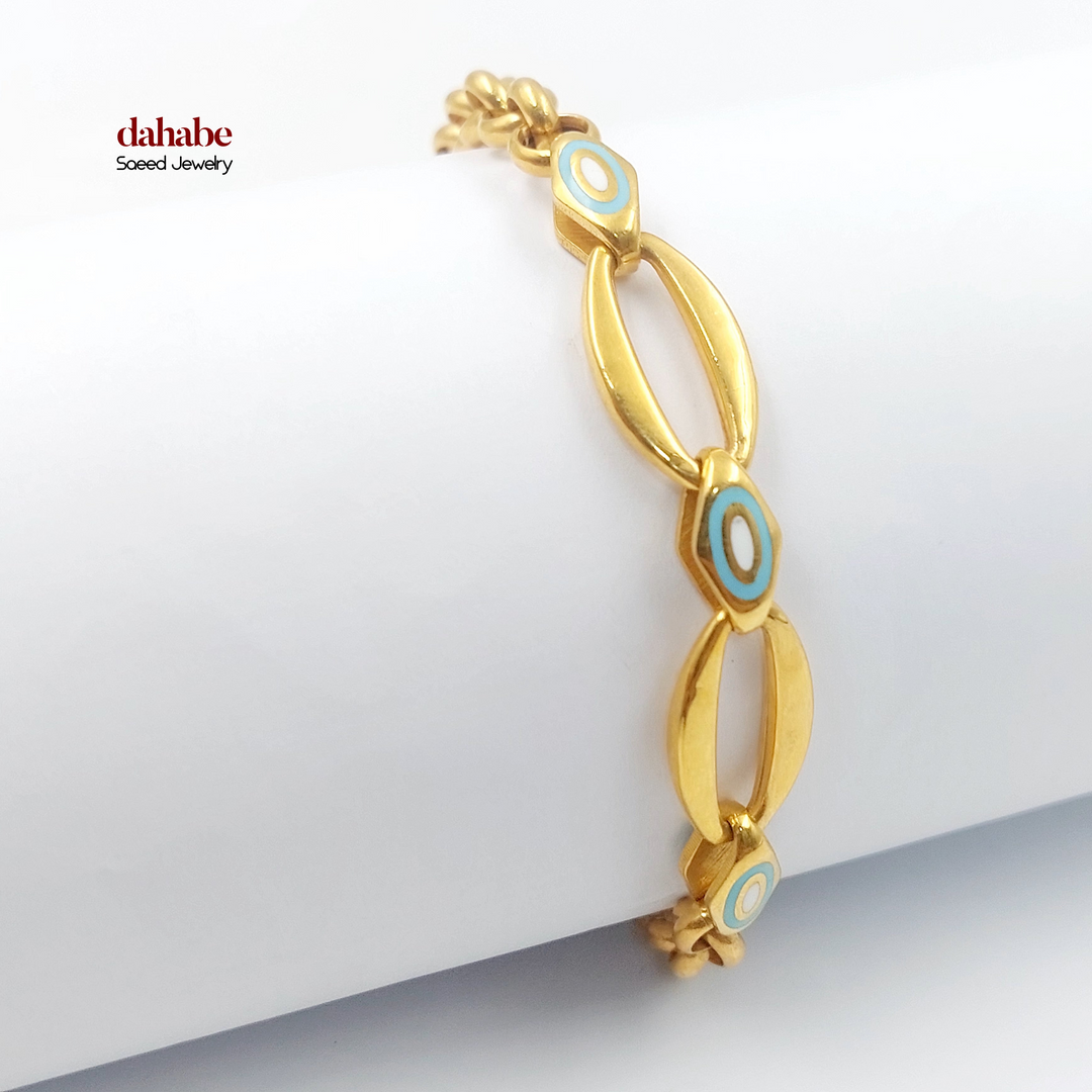 21K Gold Enameled Eye Link Bracelet