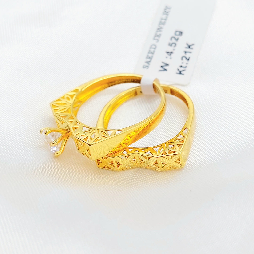 21K Gold Floral Bridal Ring Set