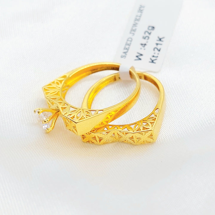 21K Gold Floral Bridal Ring Set