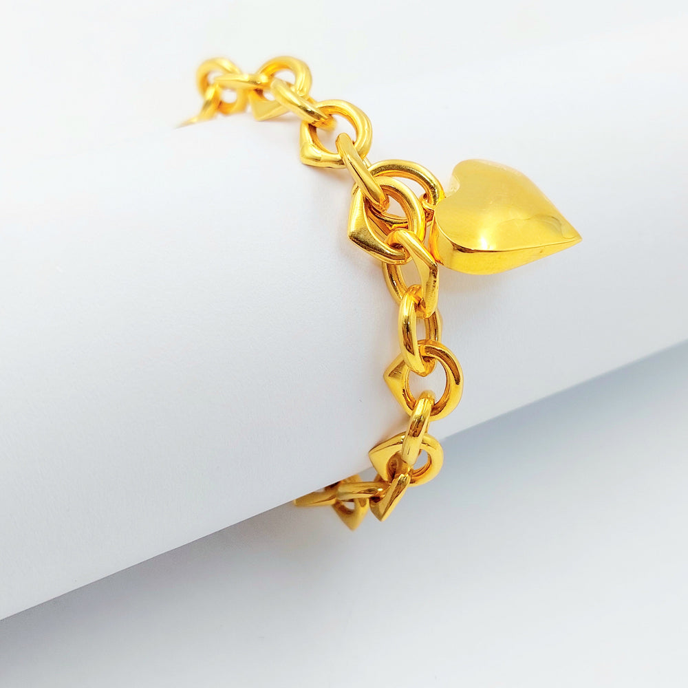 Heart Cuban Links Bracelet Made of 21K Gold by Saeed Jewelry 