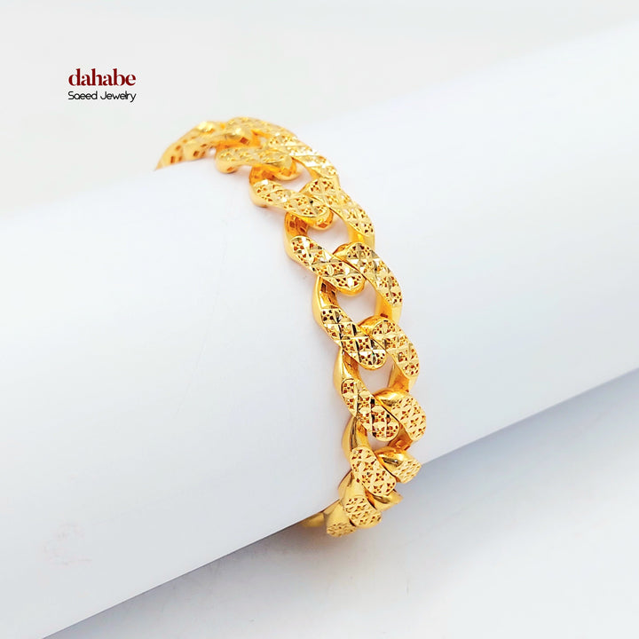 21K Gold Filigree Cuban Link Bracelet