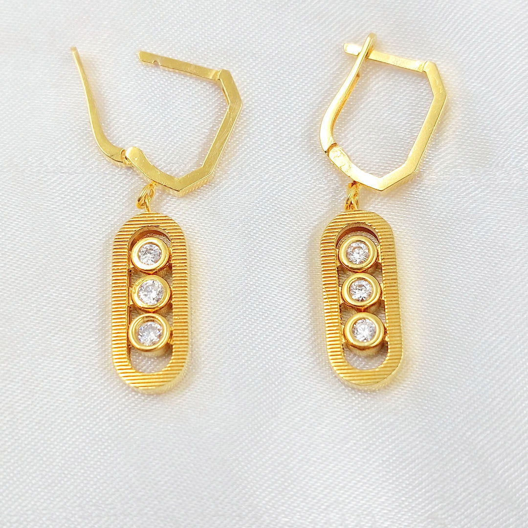 Zircon Studded Deluxe Earrings Made of 21K Gold by Saeed Jewelry 